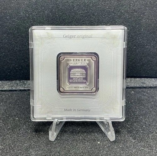 Geiger Edelmetalle 1oz .999 Fine Silver  Square Bar in Assay Case