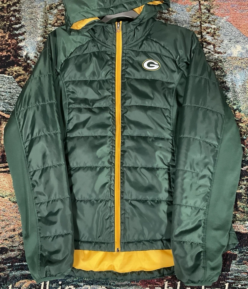Jaqueta acolchoada Green Bay Packers verde amarela com capuz feminina 2XL vestuário NFL - Imagem 2 de 4
