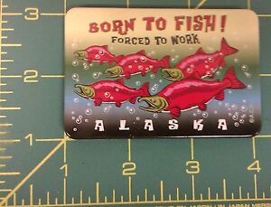 Alaska-Novelty-Magnet-Born-to-fish-forced-to-work-Tinplate-Magnet-Salmon-magnet