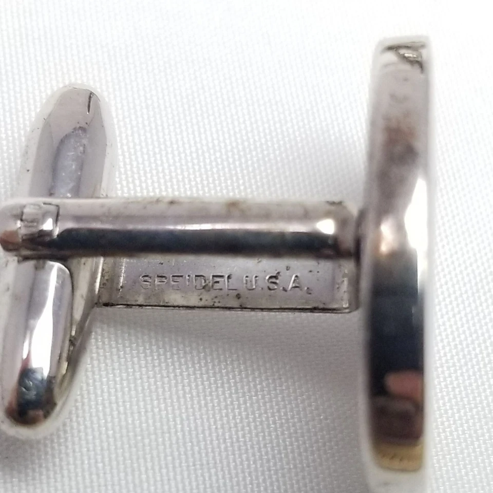 Винтажные запонки Speidel из стерлингового серебра США с овальным дизайном со вспышкой звездообразования с гравировкой - Изображение 4 из 4