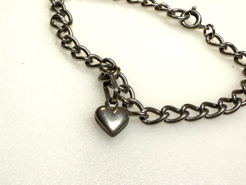 Vintage Sterling Silver 925 Bracelet Chain Heart Charm Jewellery 7.94g - Picture 4 of 8