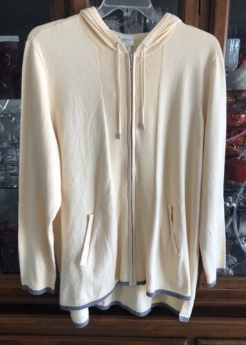 Chico's Zenergy Cotton Cashmere Hood Sweater Jacket 4=2X Plus Yellow Gray NWT