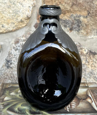 Vintage Danish Georg Nilsson Dark Green Blown Glass Decanter - 6'' -  No Stopper
