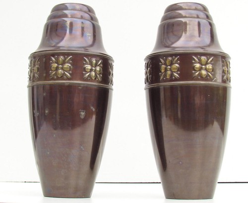Pareja de jarrones Art Nouveau de latón, 23 cm de altura, pátina de ensueño - Imagen 2 de 9