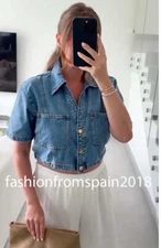 ZARA NEW WOMAN Z1975 DENIM CROP SHIRT MID-BLUE XS-XXL 1416/227/427