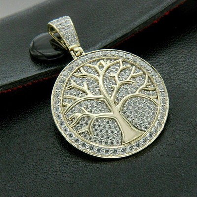 Women's 2.00 Ct Round Cut Moissanite Tree Charm Pendant 14k Yellow Gold Plated
