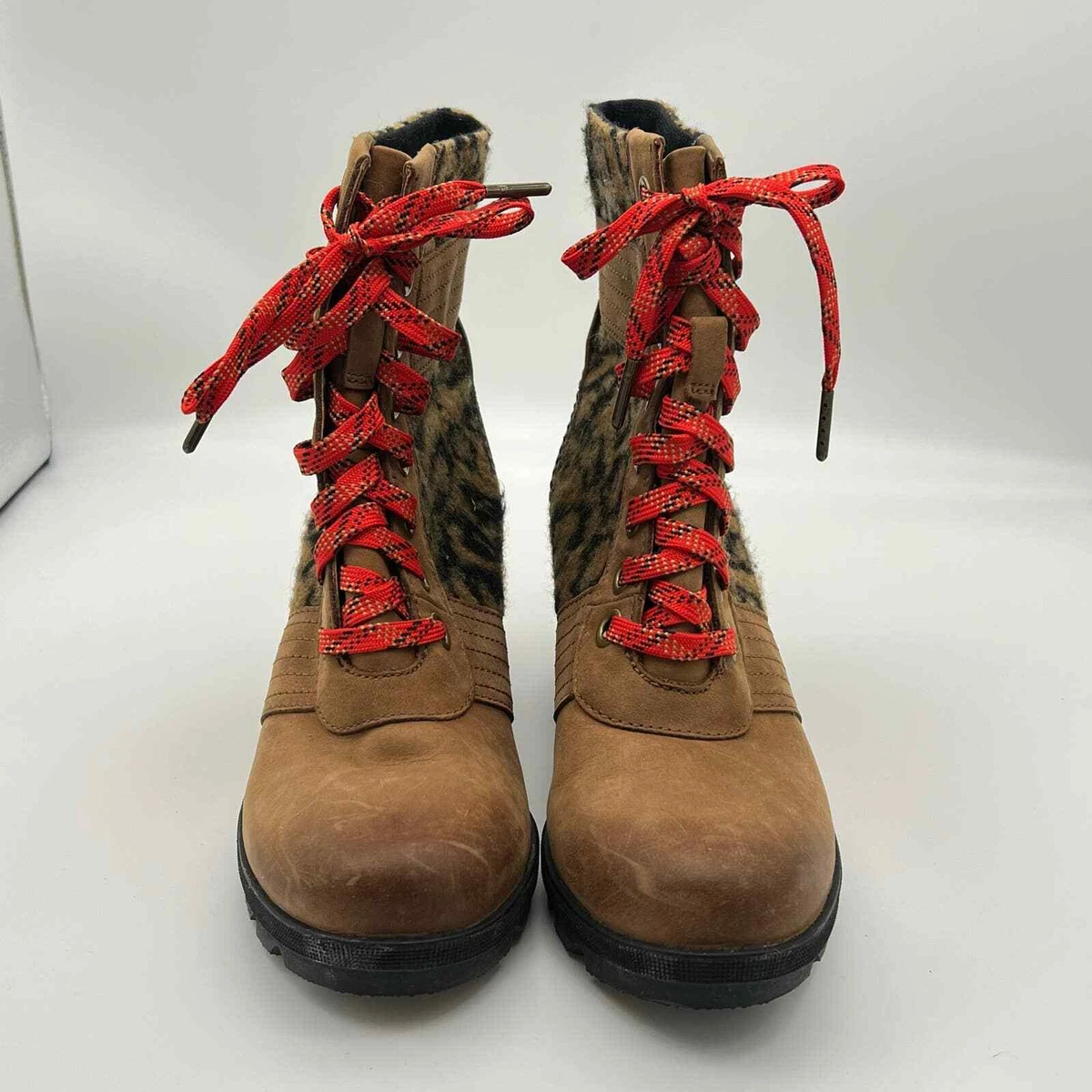 Sorel Lexie Faux Fur Wedge Boots Women s Cognac Brown Leopard