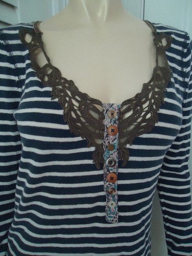 We The Free Top Shirt SP Pullover blau weiß Streifen Baumwolle Strick Spitze Boho - Bild 3 von 8