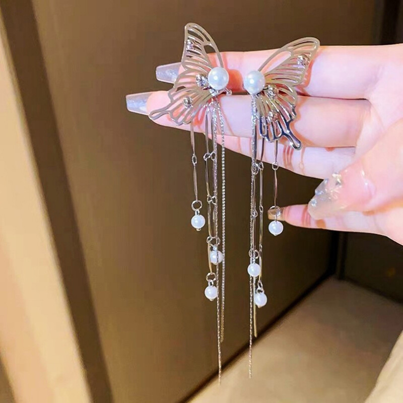 shiyou-Zircon Butterfly Tassel Cuff Earrings, Butterfly Flowers no shiyou-Zircon Butterfly Tassel Cuff Earrings, Butterfly Flowers no