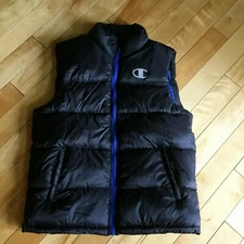 Champion Puffer Vest Winter Insulated Full Zip Pockets Black $100 Men's L Large