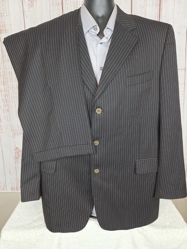 Jack Victor 2 Piece Suit Mens 44L 38L Black Brown Stripe 3 Button Wool DV - Image 4 of 4
