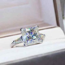 2.50Ct Princess Cut Moissanite Three Stone Engagement Ring 14K White Gold Plated
