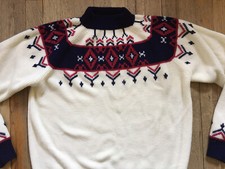VTG 60s-70s JC Penney Mock Neck Fair Isle Sweater, White/Navy, Unisex, Men  s L