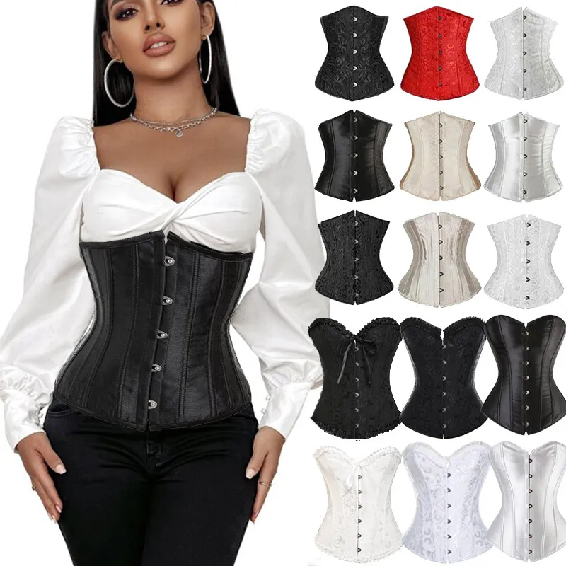 Womens Bustier Underbust Top Lace Up Lingerie Stain Body Shaper Corset Plus  Size