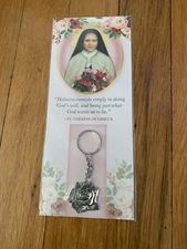 ST. THERESE OF LISIEUX ROSE KEYCHAIN RELIGIOUS MEDAL CHARM KEYRING