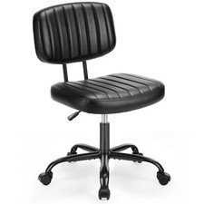 Armless Office Desk Chair with PU Leather Swivel Chair Small Chair with Wheels