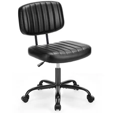 Armless Office Desk Chair with PU Leather Swivel Chair Small Chair with Wheels