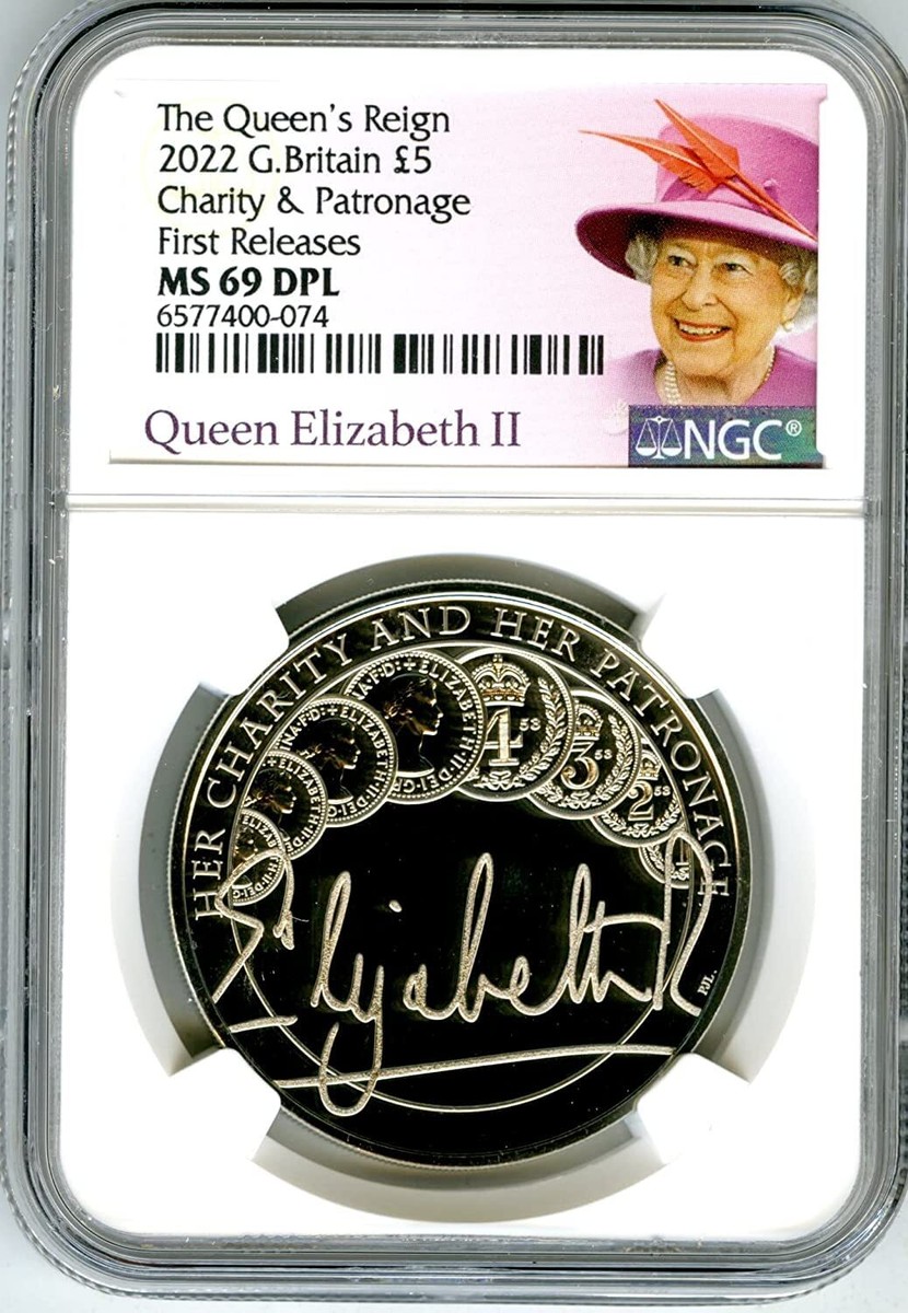NGC MS69DPL 2022 イギリス Charity&Patronage 2022 GREAT BRITAIN 5PD NGC MS69 DPL QUEEN'S REIGN CHARITY