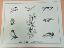 Vintage 1978 Spaulding & Rogers Tattoo Stamped Flash Sheet #72N Birds