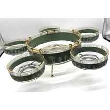 Jeanette Wedgewood Jasperware Hellenic Green Salad Set with Wire Caddy