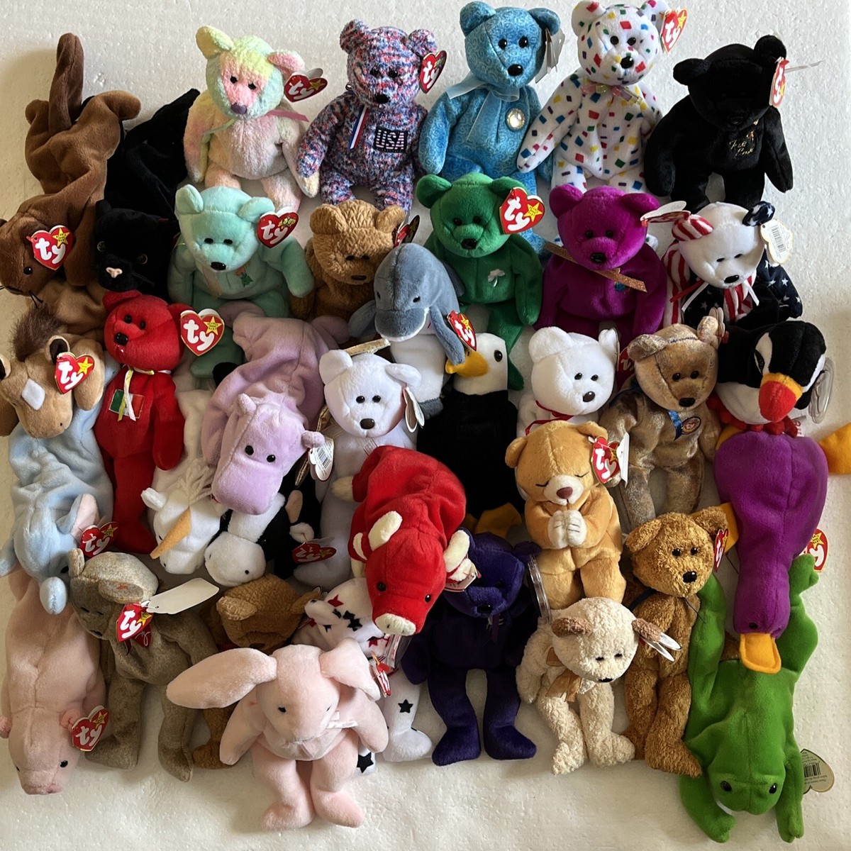 Lot of 36 Vintage Retired Rare TY Beanie Babies W Tags Collection