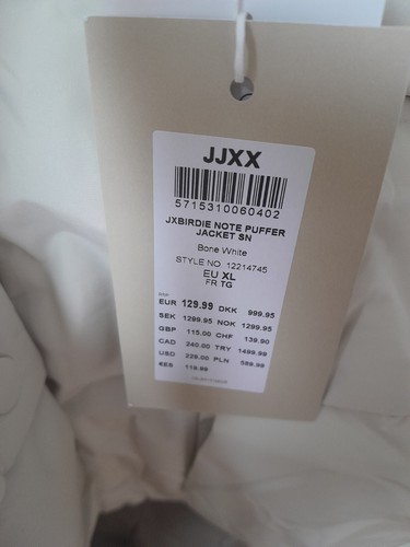Womens JJXX Puffer Jacket XL BNWT Bone White - Picture 4 of 8