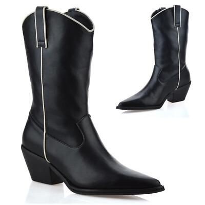 Damenschuhe halbhoher Blockabsatz Westernreiten Cowboy Biker Stiefel Größe