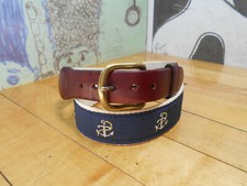 Essex CT Nautical Anchor Blue Belt Womens Kids Size 28 Solid Brass Buckle