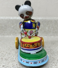 Drumming Animal Panda Tin Litho Wind Up Toy - Vintage MS565