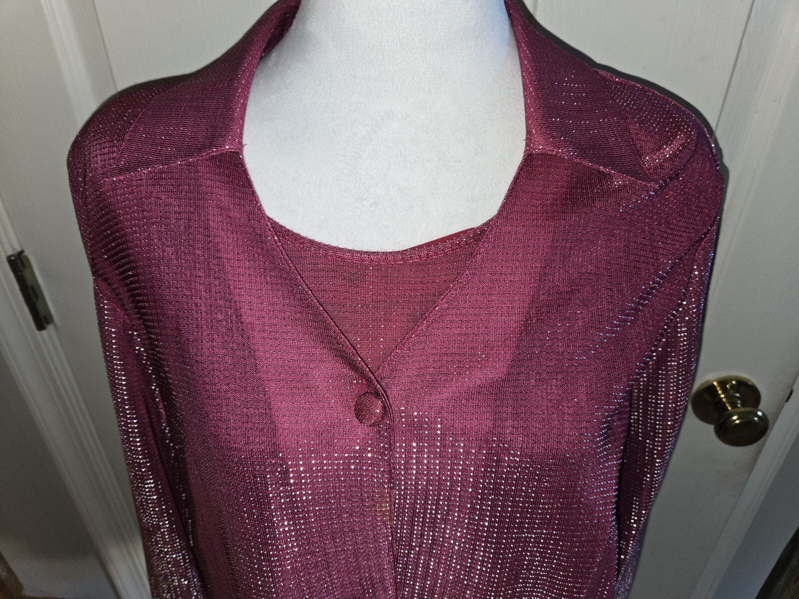 SAINT LAURENT Vintage Yves Saint Clair Camicia Rosa Bling Strati Paillettes Collo Grande Vacanze