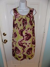SIMPLY VERA WANG Floral Chiffon Dress Lime Green/Pink/Burgundy Size 8 Women's 