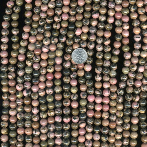RHODONITE 8mm Round Beads - mixed colors, black matrix! 16" strand - Picture 2 of 3