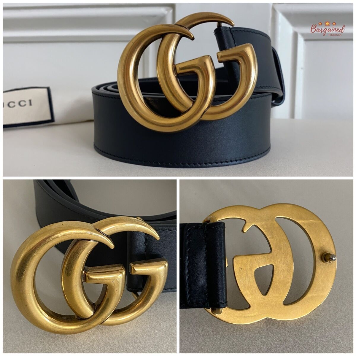 Authentic Gucci Black Smooth Calfskin Leather Gold Double G Authentic Gucci Black Smooth Calfskin Leather Gold Double G