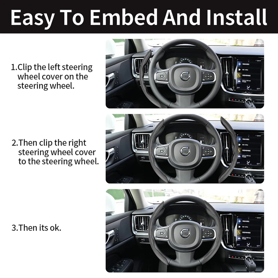 For Nissan Frontier 15'' inch Carbon Fiber Car Steering Wheel Cover Leather BK - Image 4 of 4