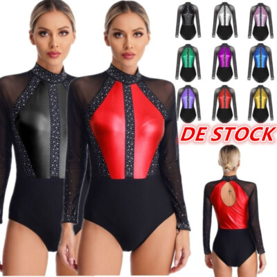 Iiniim Damen Glitzer Gymnastikanzug Langarm - Patchwork Ballettanzug Mit Strass