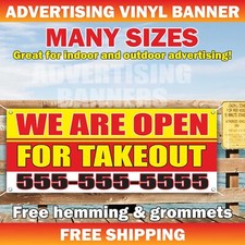 WE ARE OPEN FOR TAKEOUT Advertising Banner Vinyl Sign Delivery Restaurant Cafe