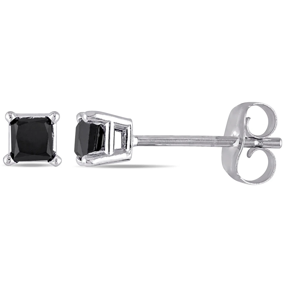 Amour 10k White Gold 1CT TDW Princess-Cut Diamond Solitaire Stud Earrings