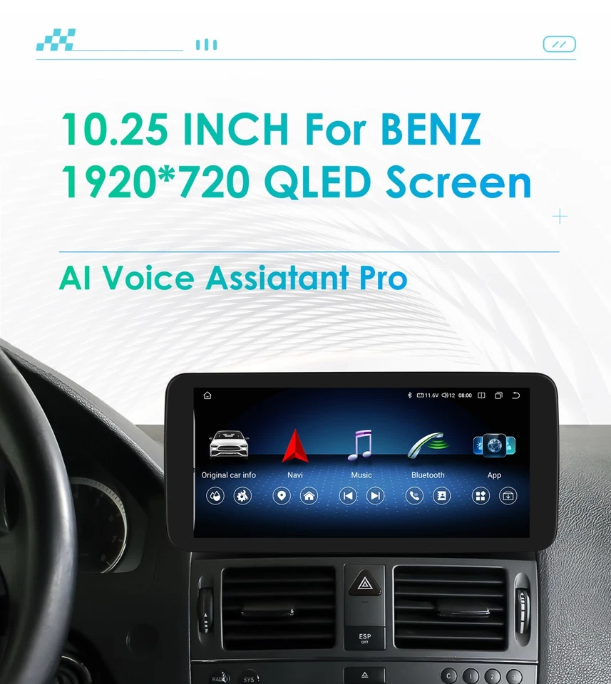 10.25" Android 13 Carplay 8-Kern Autoradio Für Mercedes Benz C Klasse W204 S204 - Bild 2 von 4