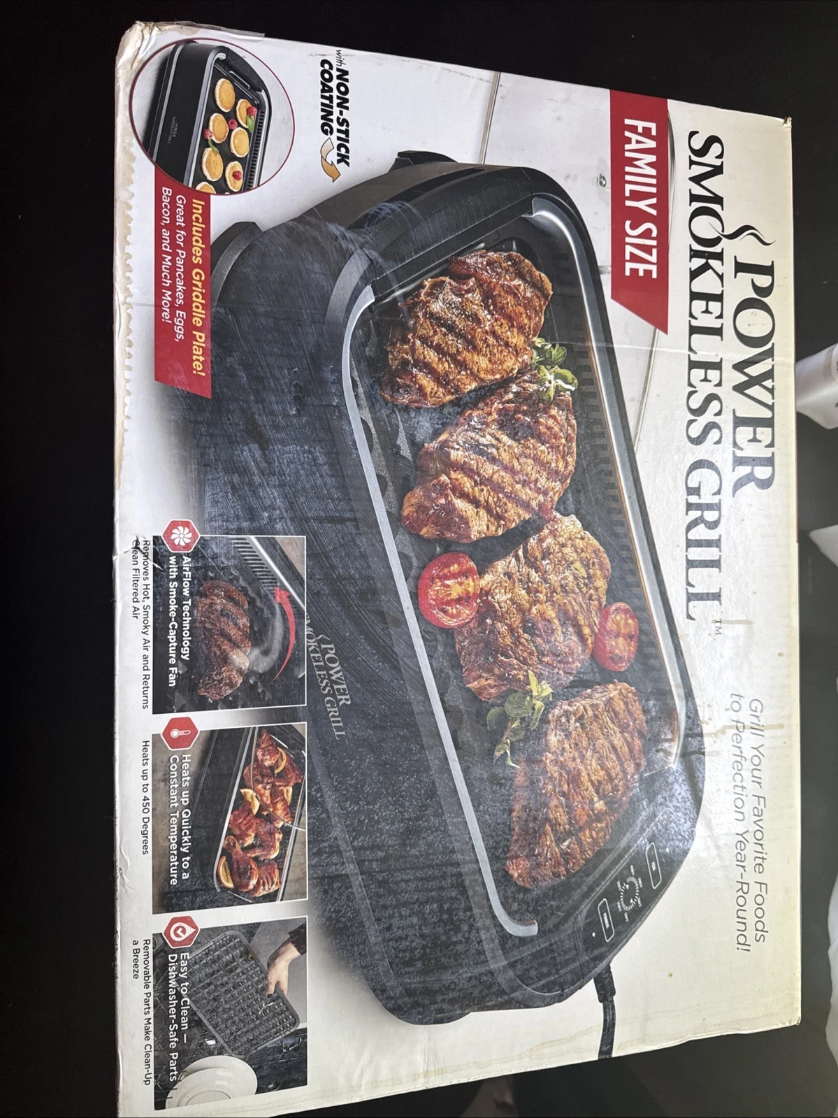 POWER SMOKELESS GRILL ELECTRIC INDOOR WITH LID WITH NON-STICK COATING NIB
