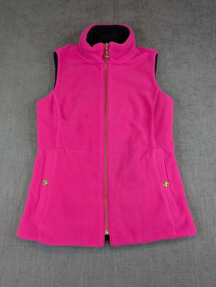 Chaleco Lilly Pulitzer Mujer S Rosa Caliente Negro Brooklee Chaqueta Polar Reversible Foto 4 de 4