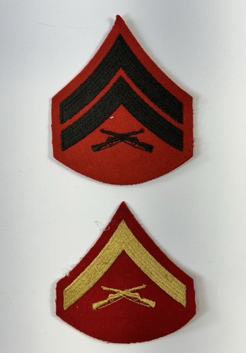Lot Of 2 WWII USMC Rank Insignia Corporal & PFC Marine Corps Red Felt ...