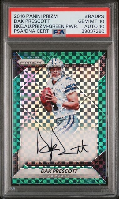 2016 Panini Prizm Dak Prescott Rookie Autograph Green Power /49 PSA 10/10 POP 1