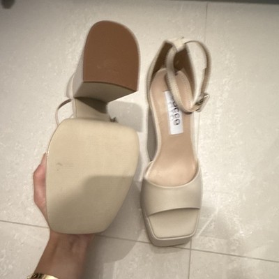 Cocco Platform Block Heel Ankle Strap Beige Leather Women's Heels Size 4
