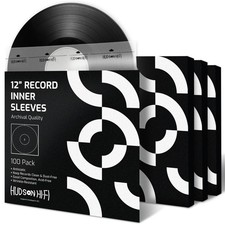 Hudson Hi-Fi Anti-Static Vinyl 100 Inner Sleeves, Transparent W/ White Paper