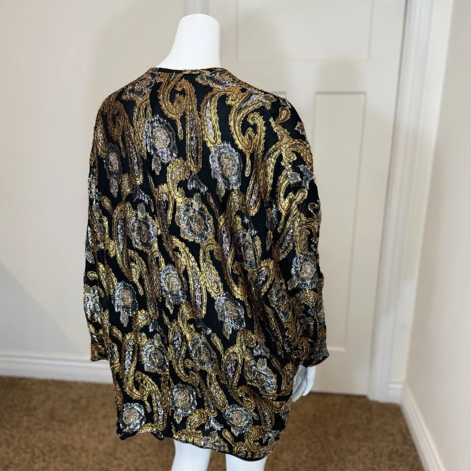 CHAQUETA VINTAGE AÑOS 80 METÁLICA PAISLEY COCOON M/L Dorado Plata Elegante Foto 4 de 4