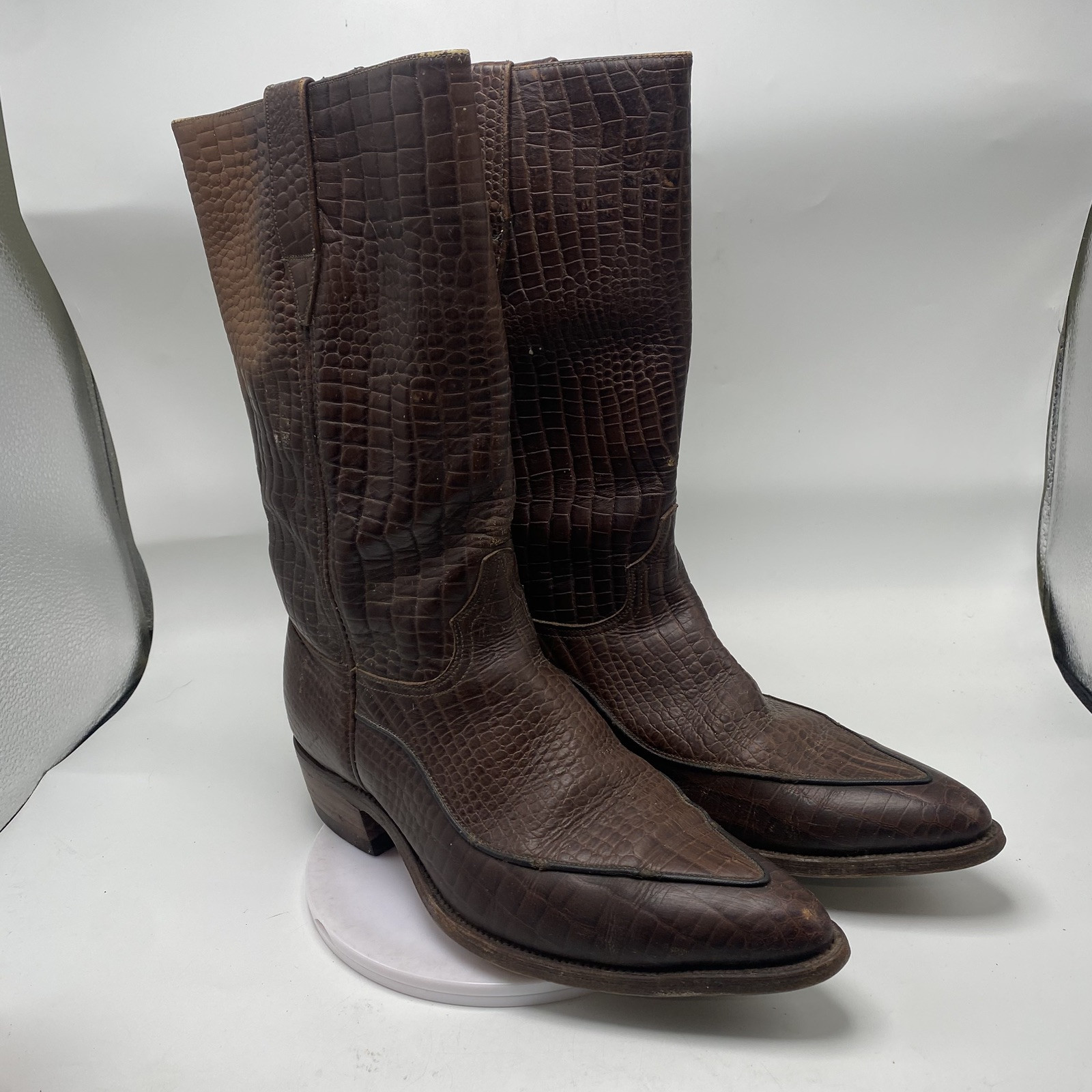 Botas Monte Carlo Hombres Talla 10 Marrón Estampado de Cocodrilo Cuero Punta Vaquero Western