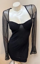 NWT Windsor Sparks Fly Glitter Mesh Black Sheer Sleeve Mini Dress Sz M Sold Out