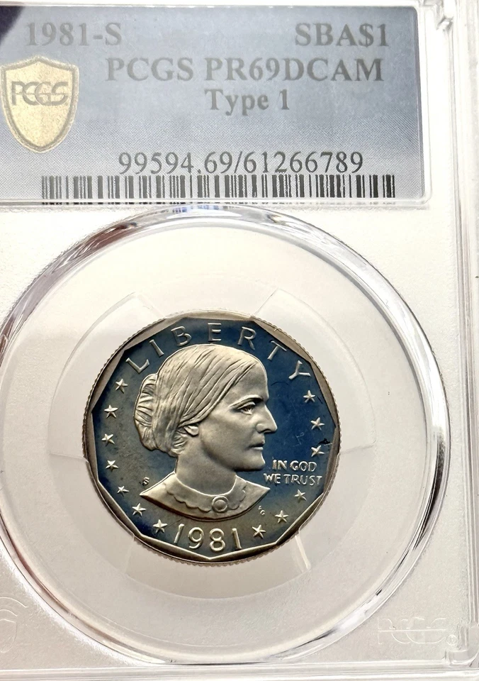 1981-S SBA $1 • PCGS PR69DCAM Type 1 • Sky Blue Toned Proof Dollar - Image 3 of 4