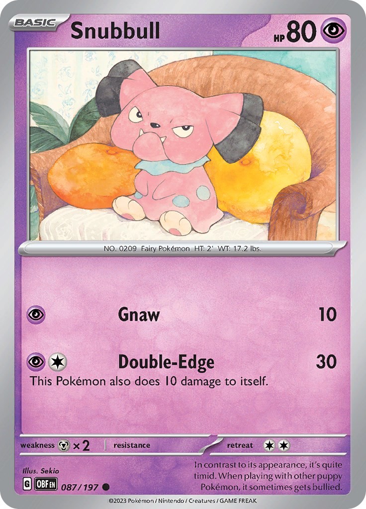 Snubbull OBF 087/197 Pokémon SV03: Obsidian Flames Common Reverse Holofoil EN NM