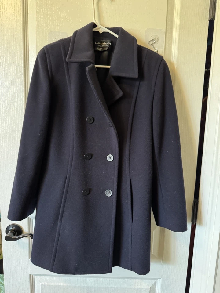 Chaqueta Abrigo Colección Liz Claiborne Azul Marino Mezcla Lana Guisante Talla S P Foto 2 de 4